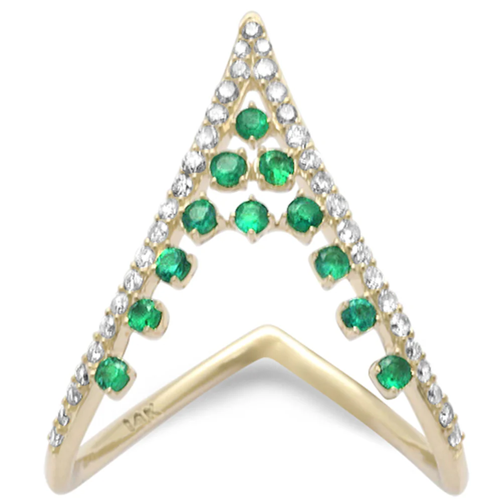 <span style="color:purple">SPECIAL!</span> .49ct G SI 14K Yellow Gold Diamond & Emerald Gemstones Band Ring Size 6.5