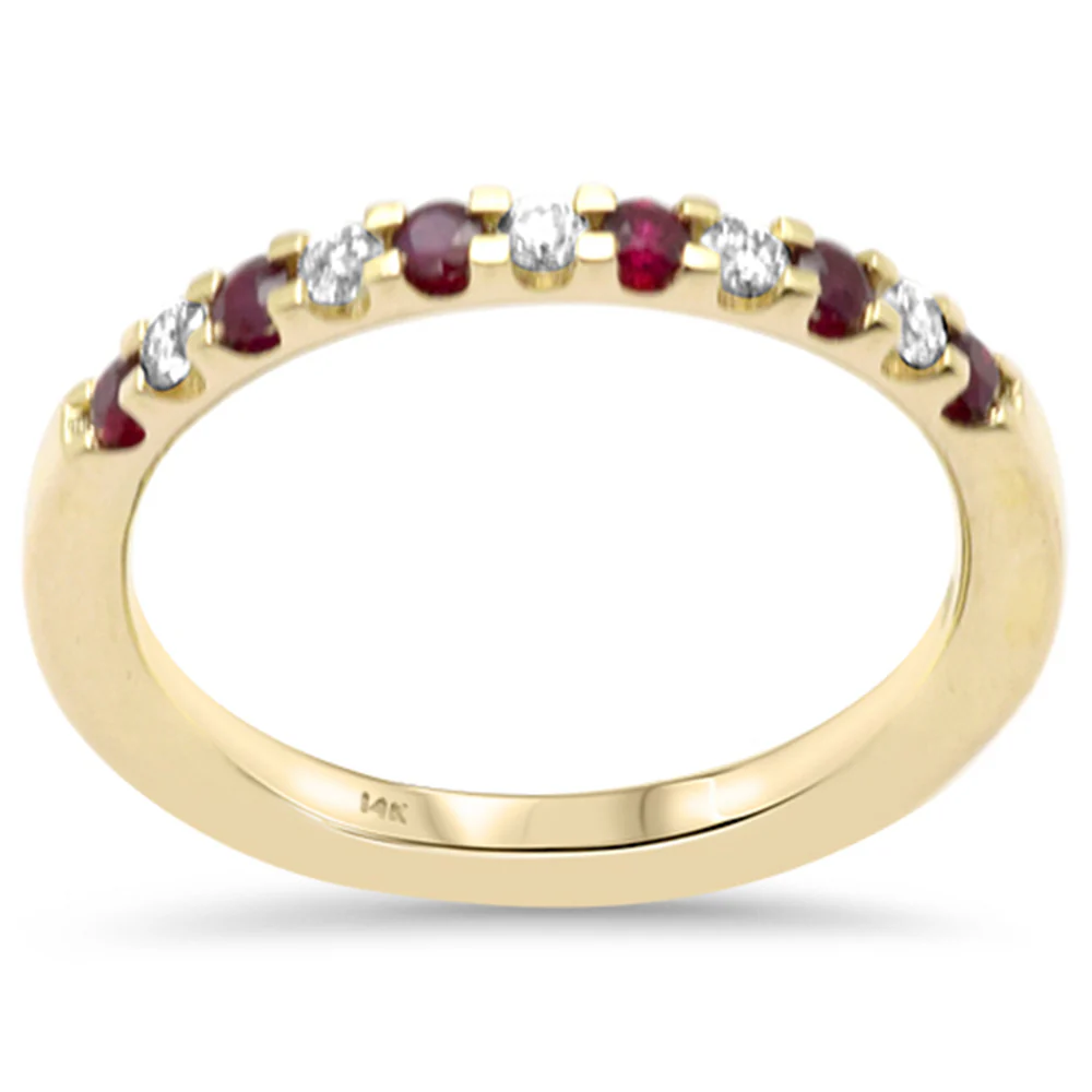 <span style="color:purple">SPECIAL!</span> .36ct G SI 14K Yellow Gold Diamond & Ruby Gemstones Band Ring Size 6.5