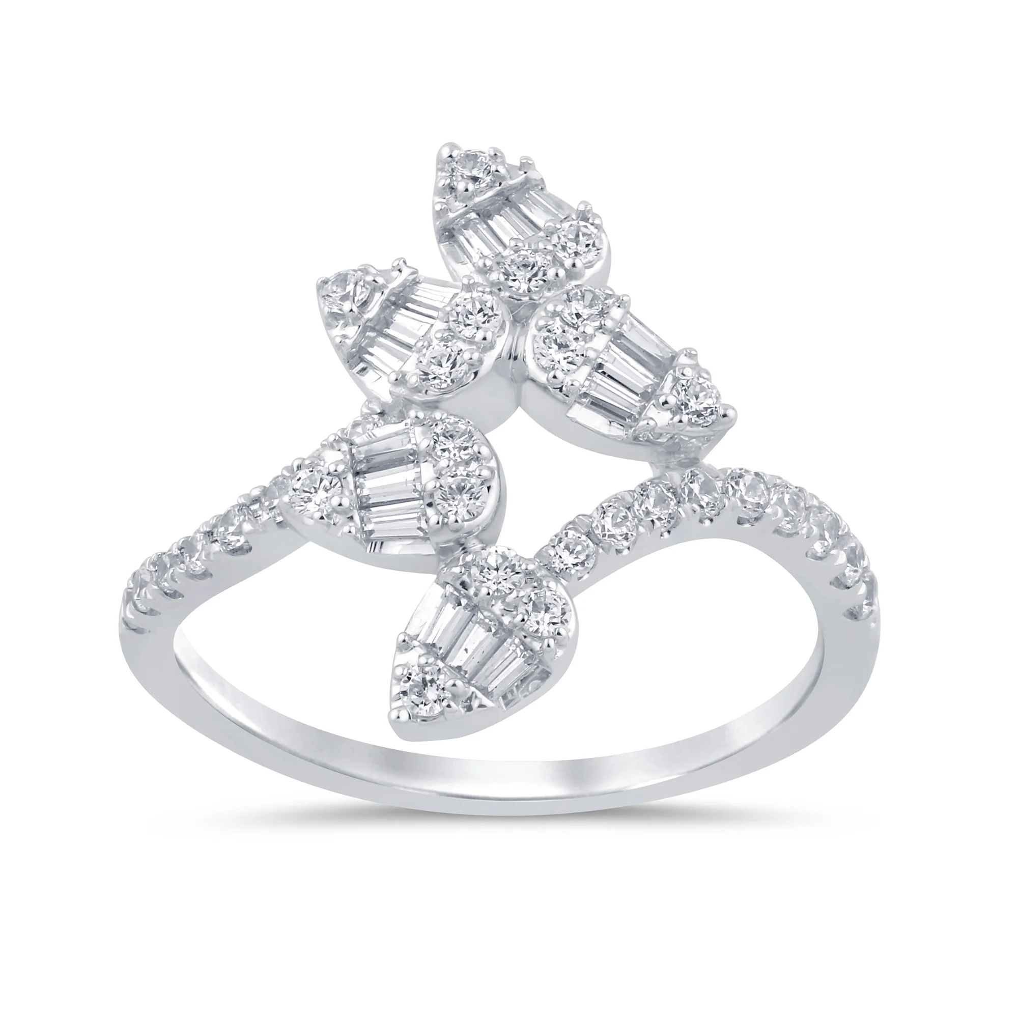 <span style="color:purple">SPECIAL!</span> .60ct G SI 14K White Gold Round & Baguette Diamond Ring Size 6.5