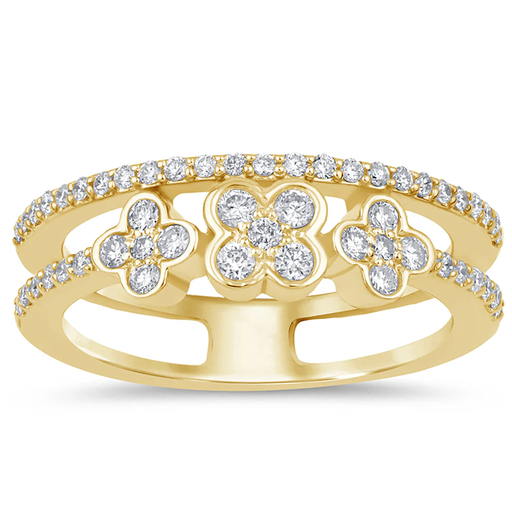 <span style="color:purple">SPECIAL!</span>.39ct G SI 14K Yellow Gold Diamond Flower Band Ring Size 6.5