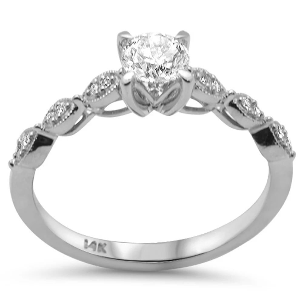 <span style="color:purple">SPECIAL!</span>.55ct G SI 14K White Gold Diamond Millgrain Engagement Ring Size 6.5