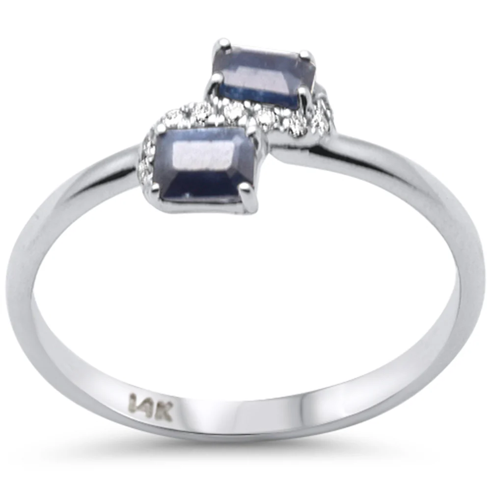 <span style="color:purple">SPECIAL!</span> .54ct G SI 14K White Gold Diamond & Blue Sapphire Gemstones Band Ring Size 6.5