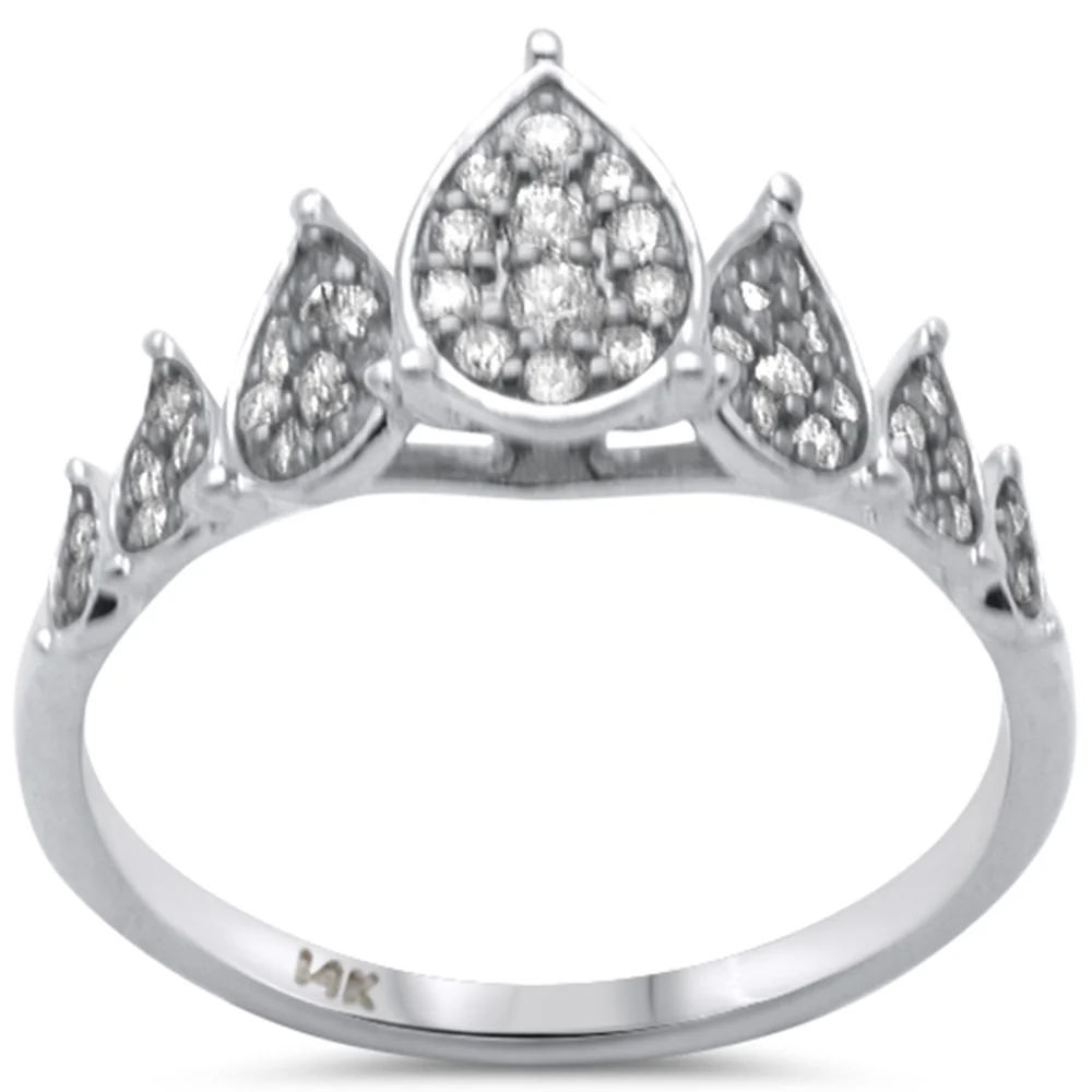 <span style="color:purple">SPECIAL!</span> .33ct G SI 14K White Gold Diamond Pear Shapes Band Ring Size 6.5