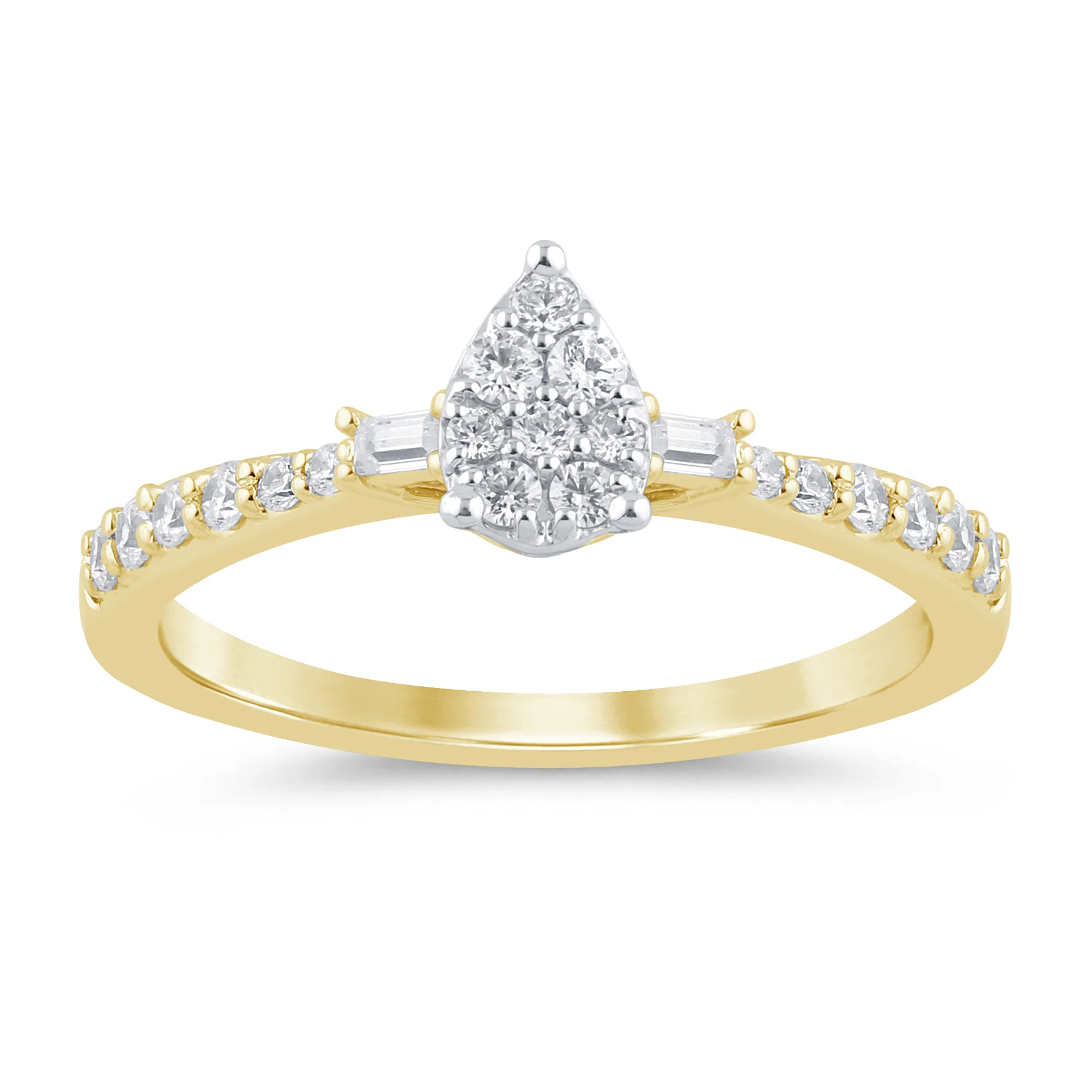 <span style="color:purple">SPECIAL!</span> .36ct G SI 14K Yellow Gold Round & Baguette Pear Shape Diamond Ring Size 6.5