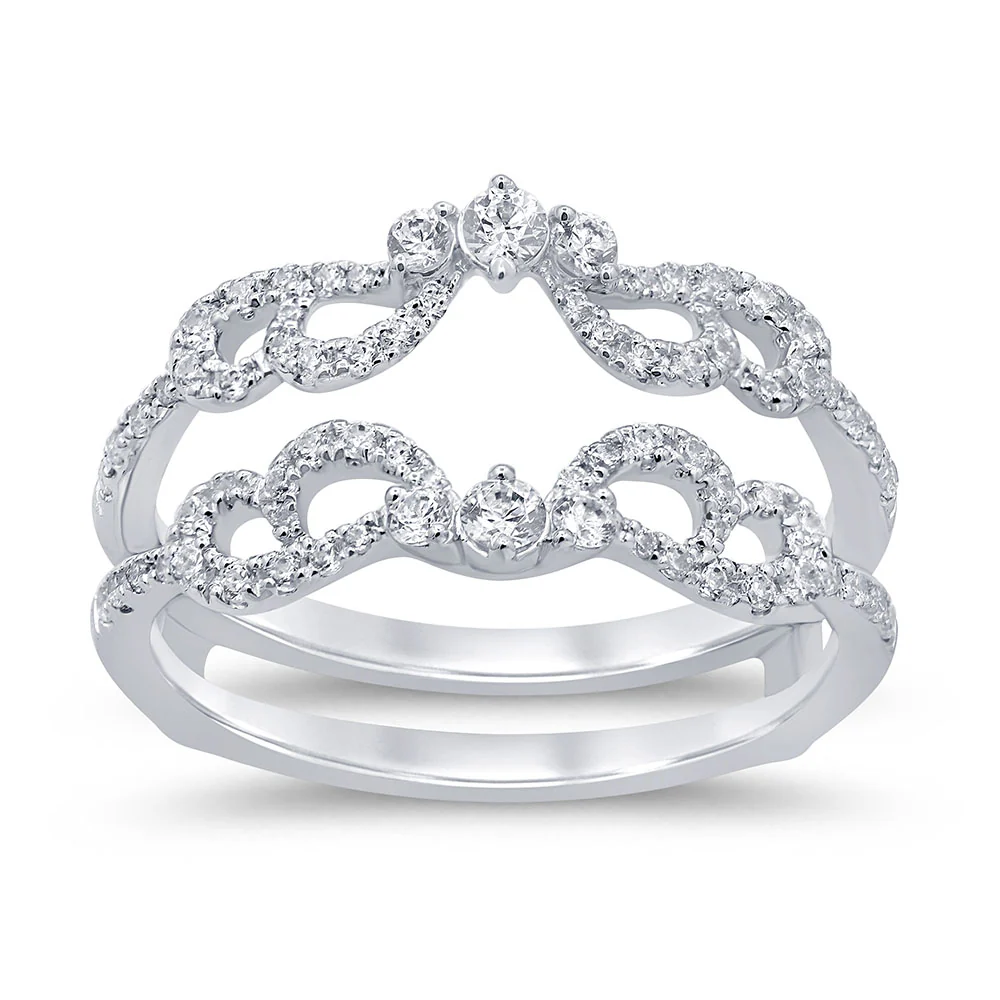<span style="color:purple">SPECIAL!</span> .51ct G SI 14K White Gold Diamond Double Band Ring Guard Size 6.5