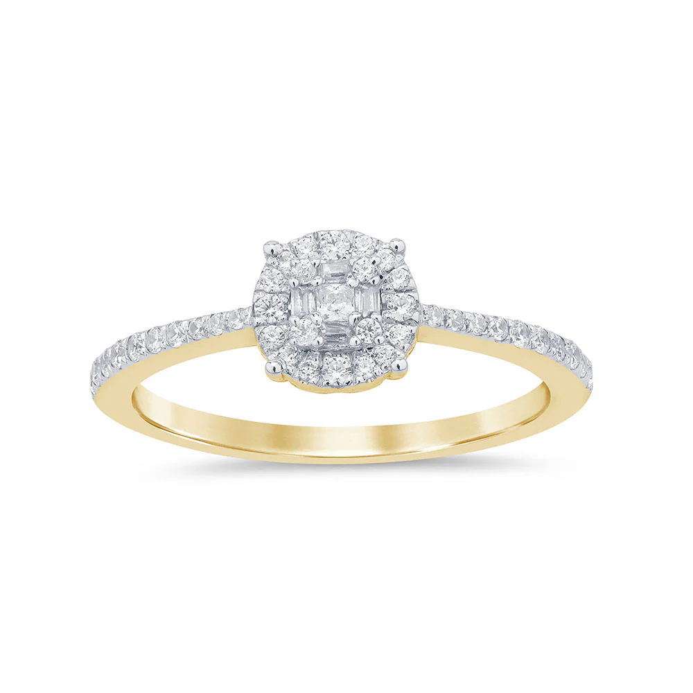 <span style="color:purple">SPECIAL!</span> .28ct G SI 14K Yellow Gold Round & Baguette Diamond Ring Size 6.5
