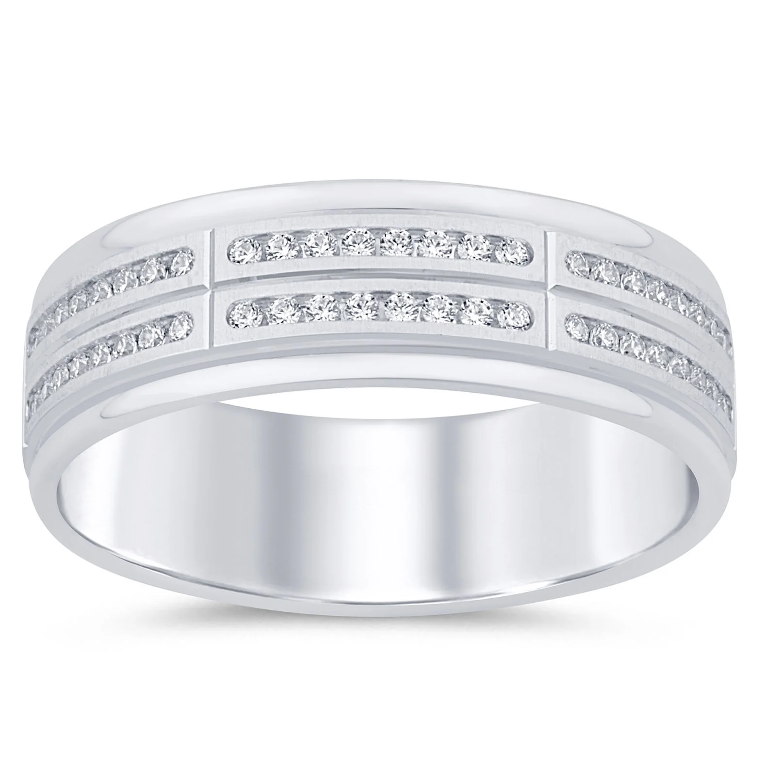 <span style="color:purple">SPECIAL!</span> .24ct G SI 14K White Gold Diamond Men's Band Ring Size 10