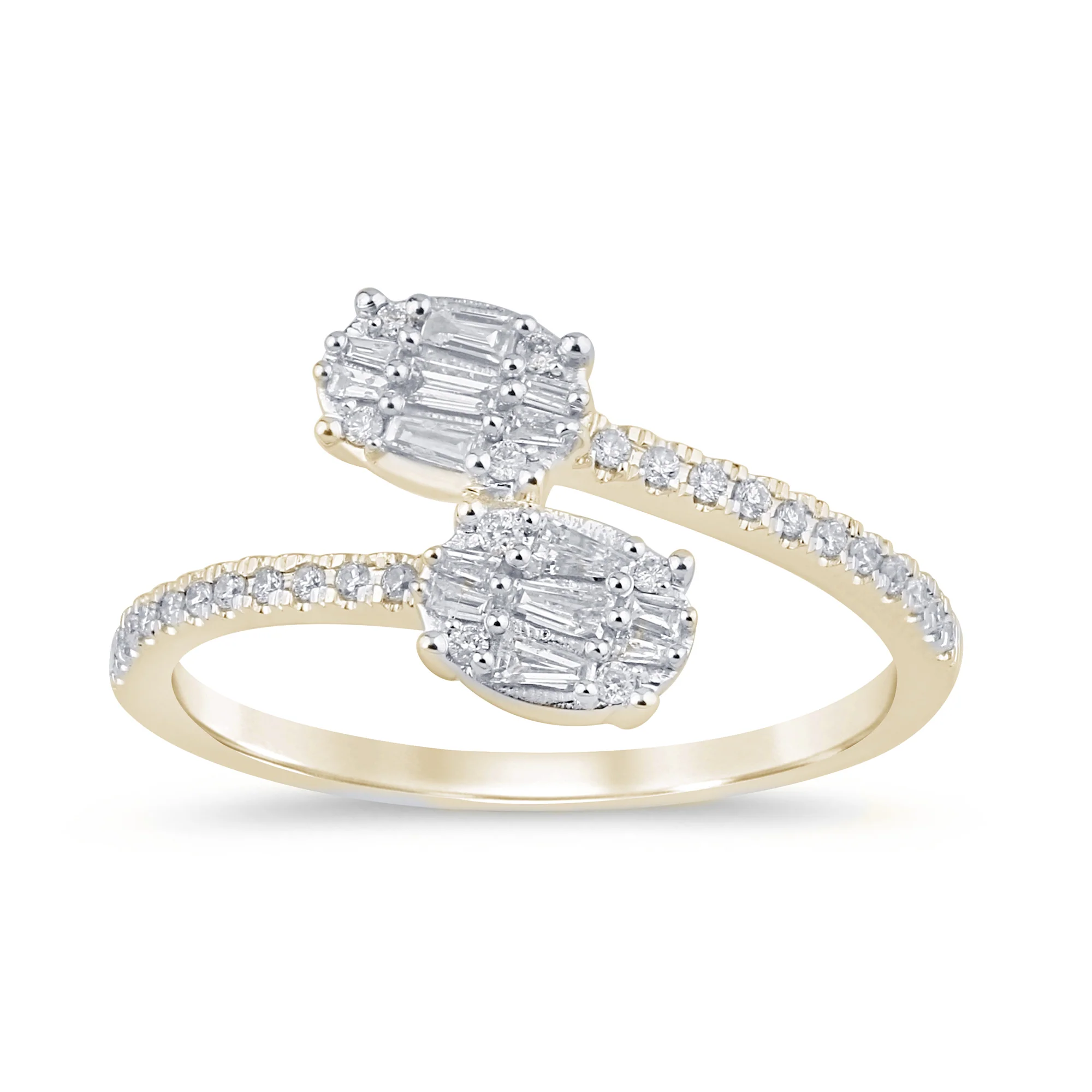 <span style="color:purple">SPECIAL!</span>.30ct G SI 14K Yellow Gold Round & Baguette Diamond Wrap Around Ring Size 6.5