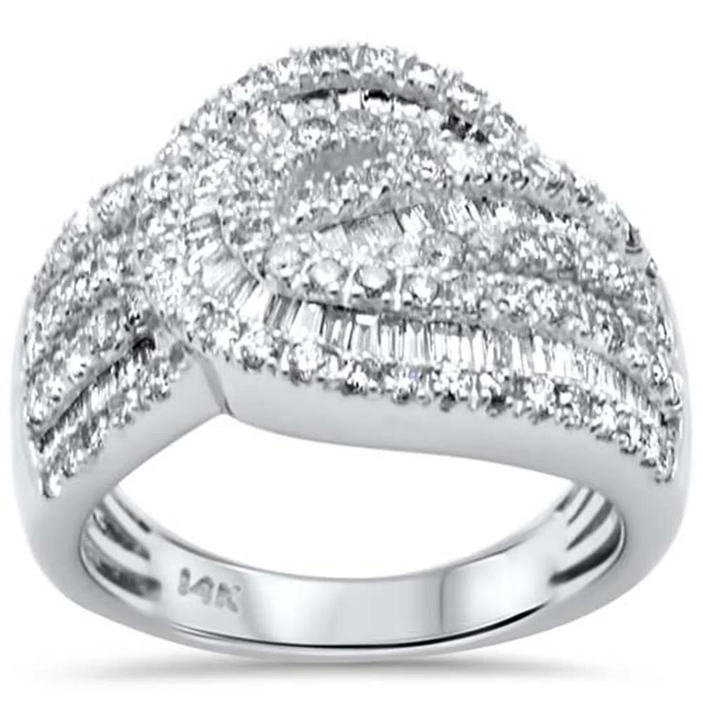 <span style="color:purple">SPECIAL!</span>1.56ct G SI 14K White Gold Round & Baguette Diamond Band Ring Size 6.5