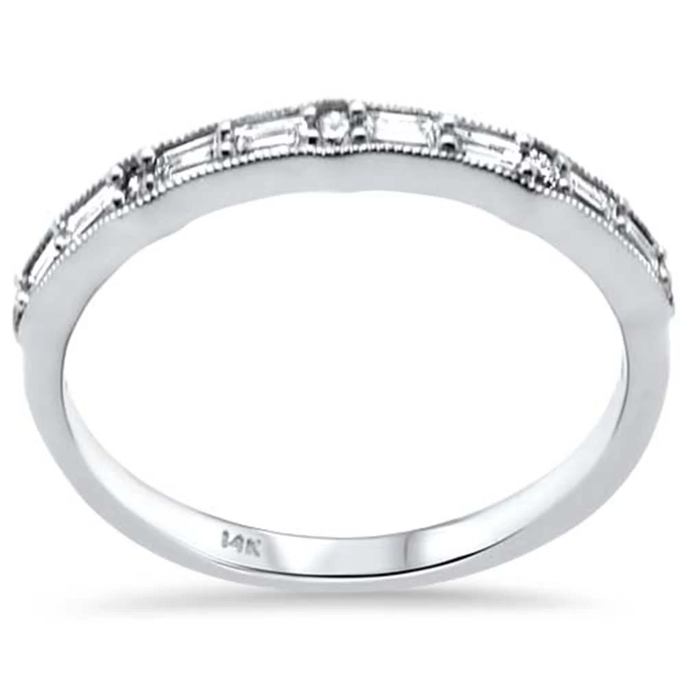 <span style="color:purple">SPECIAL!</span>.24ct G SI 14K White Gold Round & Baguette Diamond Band Ring Size 6.5