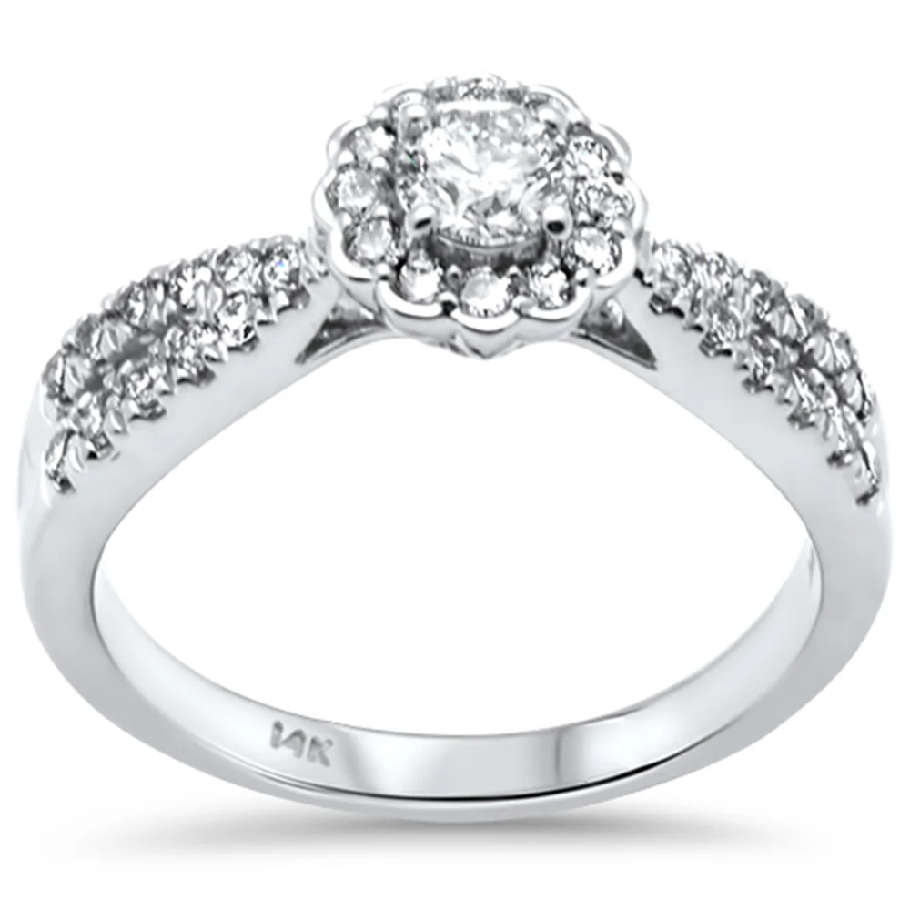 <span style="color:purple">SPECIAL!</span> .75ct G SI 14K White Gold Diamond Halo Engagement Ring Size 6.5
