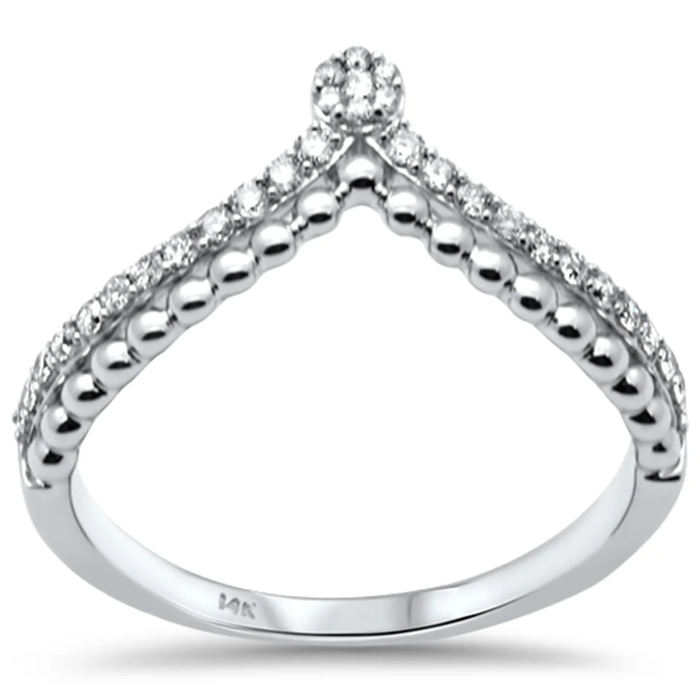 <span style="color:purple">SPECIAL!</span>.20ct G SI 14K White Gold Diamond Beaded Band Ring Size 6.5