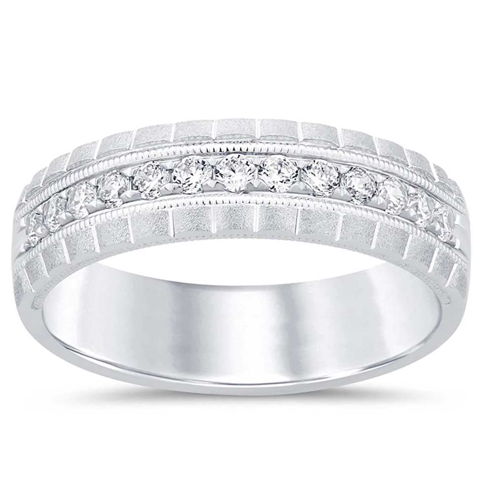 <span style="color:purple">SPECIAL!</span>.39ct G SI 14K White Gold Diamond Men's Band Ring Size 10