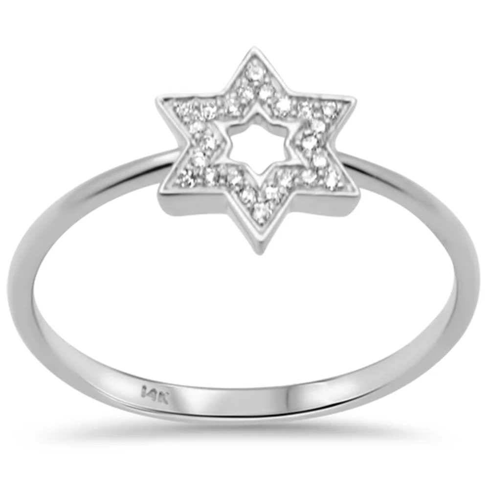 .07ct G SI 14K White Gold Diamond Star of David Ring Size 6.5