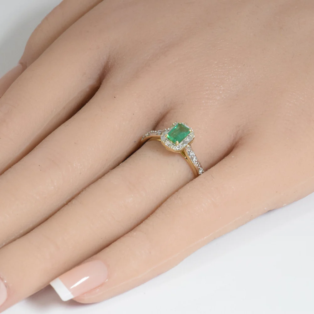 <span style="color:purple">SPECIAL!</span> .61ct G SI 14K Yellow Gold Diamond & Emerald Gemstones Ring Size 6.5 - Image 2