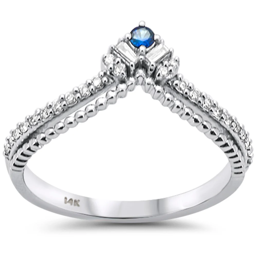 <span style="color:purple">SPECIAL!</span> .21ct G SI 14K White Gold Diamond & Blue Sapphire Gemstones Ring Size 6.5