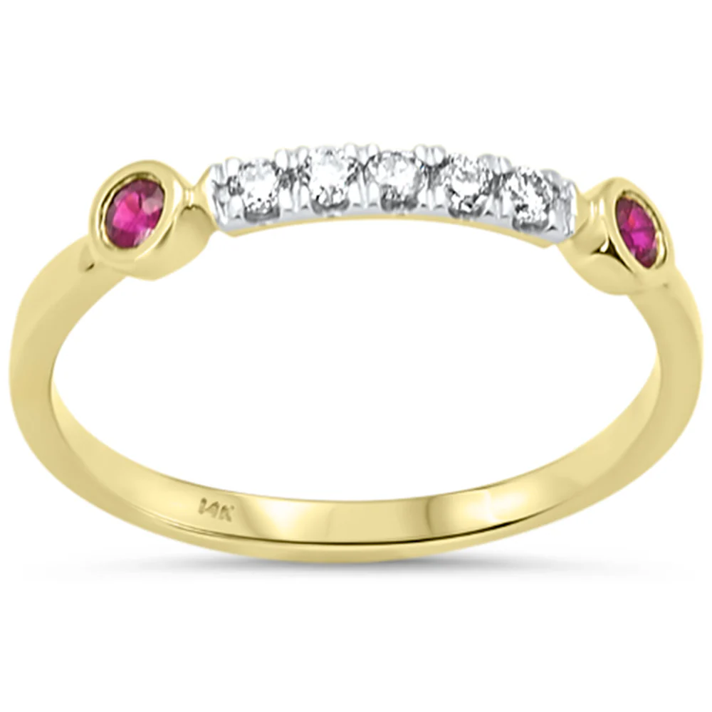<span style="color:purple">SPECIAL!</span> .22ct G SI 14K Yellow Gold Diamond & Ruby Gemstones Band Ring Size 6.5