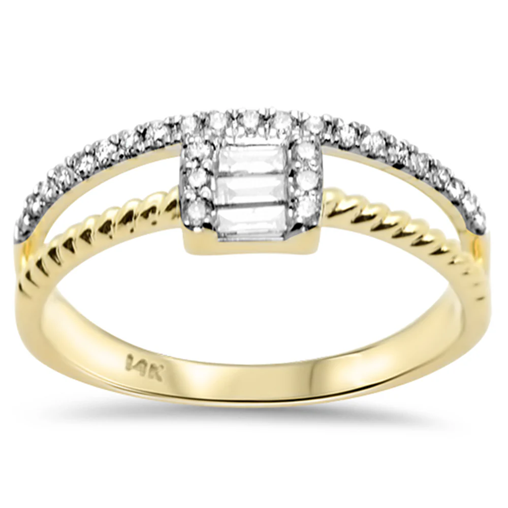 <span style="color:purple">SPECIAL!</span> .28ct G SI 14K Yellow Gold Round & Baguette Diamond Ring Size 6.5