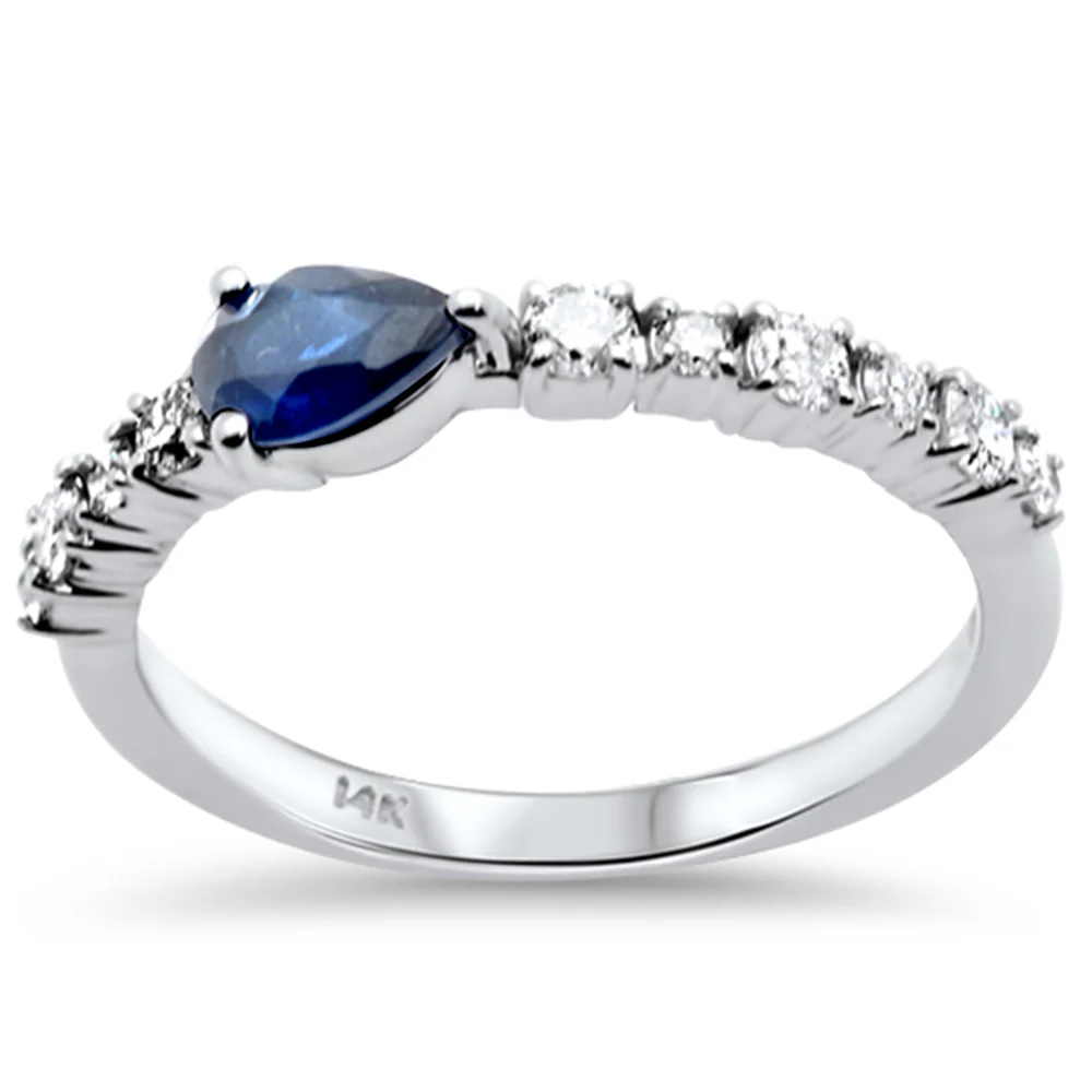 <span style="color:purple">SPECIAL!</span> .81ct G SI 14K White Gold Diamond & Blue Sapphire Gemstones Ring Size 6.5