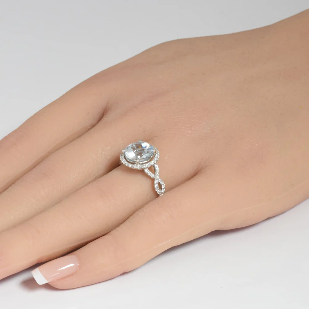 <span style="color:purple">SPECIAL!</span>2.74ct G SI 14K White Gold Diamond & Round Shape Aquamarine Gemstone Ring Size 6.5 - Image 2