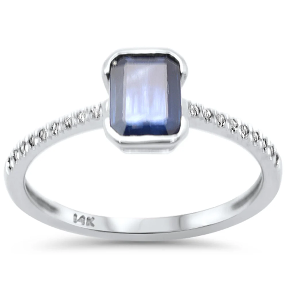 <span style="color:purple">SPECIAL!</span> 1.00ct G SI 14K White Gold Diamond & Blue Sapphire Gemstone Ring Size 6.5