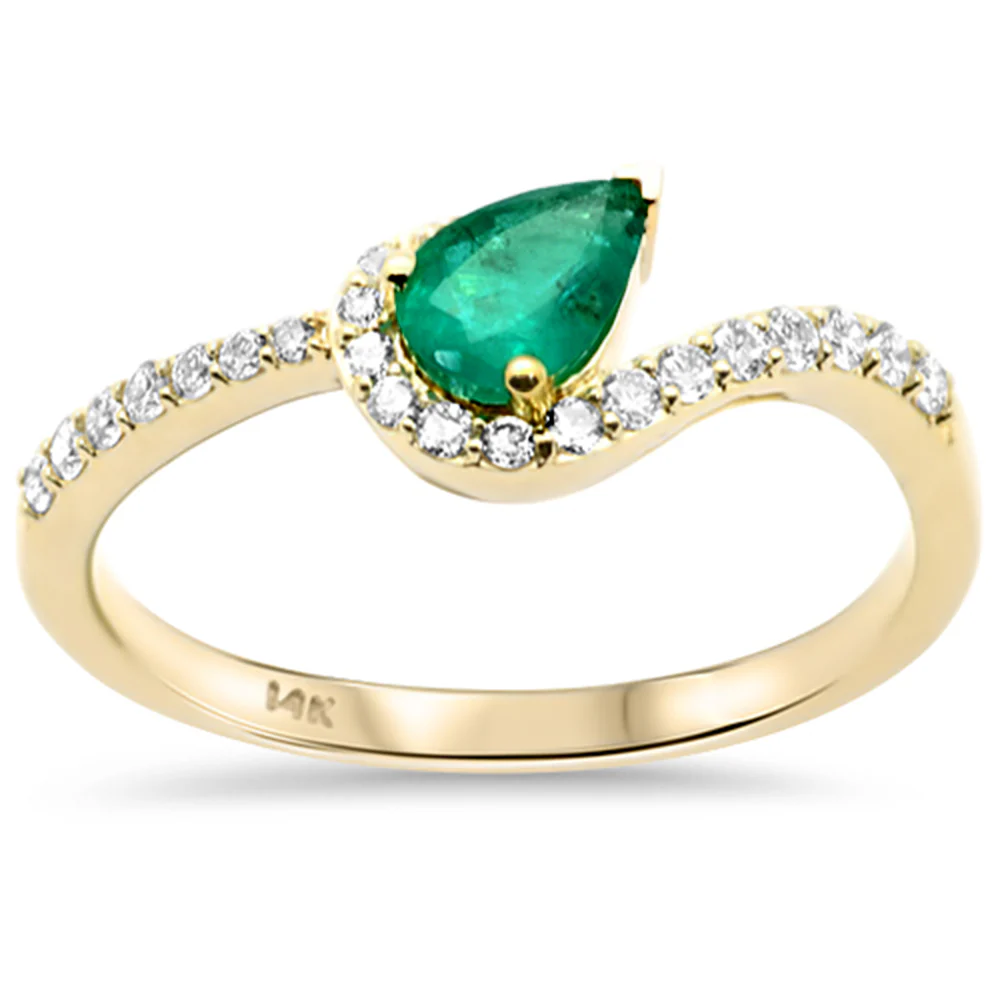 <span style="color:purple">SPECIAL!</span>.58ct G SI 14K Yellow Gold Diamond & Emerald Gemstone Ring Size 6.5
