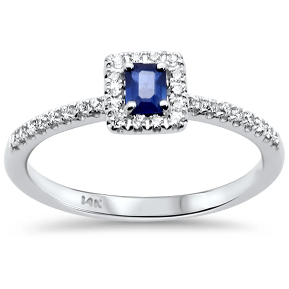 <span style="color:purple">SPECIAL!</span> .39ct G SI 14K White Gold Round Diamond & Blue Sapphire Gemstone Ring Size 6.5