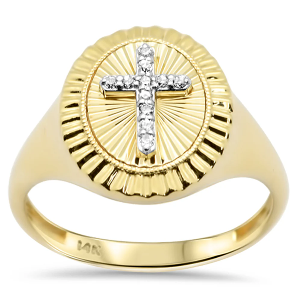 <span style="color:purple">SPECIAL!</span> .06ct G SI 14K Yellow Gold Cross Diamond Dome Ring Size 6.5