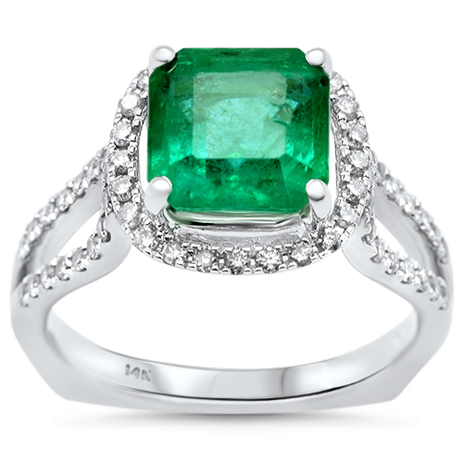 <span style="color:purple">SPECIAL!</span> 3.08ct G SI 14K White Gold Diamond & Emerald Gemstone Ring Size 6.5