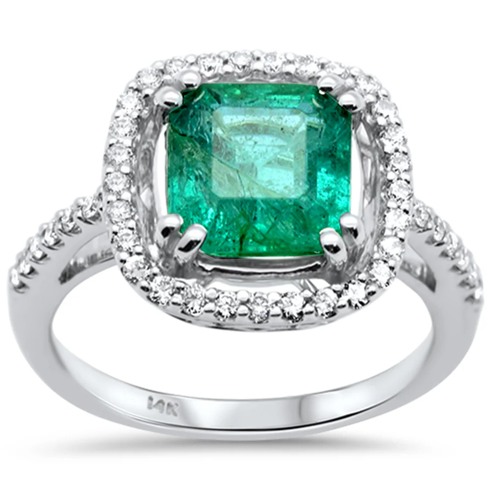 <span style="color:purple">SPECIAL!</span>2.99ct G SI 14K White Gold Emerald Gemstone & Diamond Ring Size 6.5