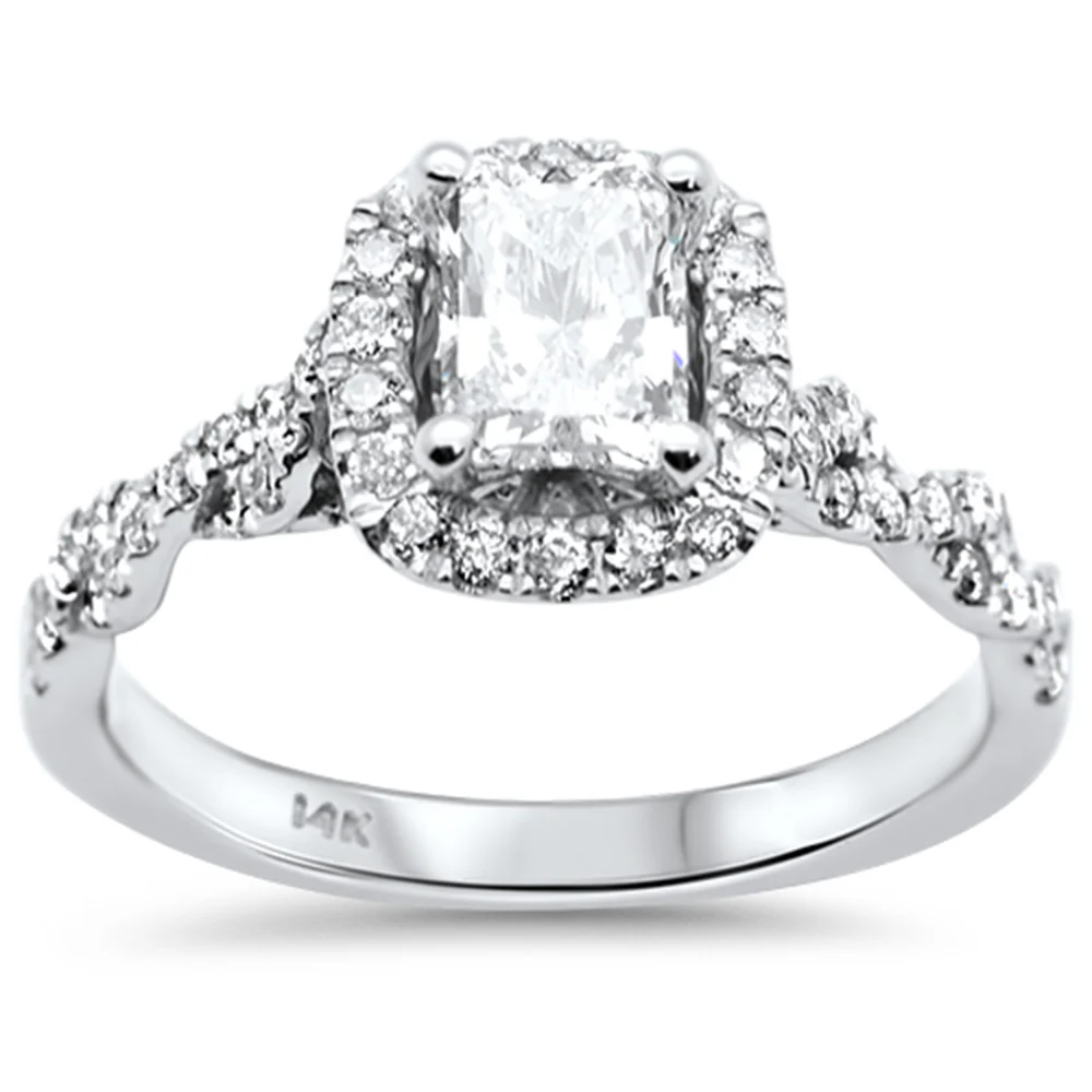 <span style="color:purple">SPECIAL!</span> 1.42ct G SI 14K White Gold Radiant Cut Diamond Twisted Band Engagement Ring Size 6.5