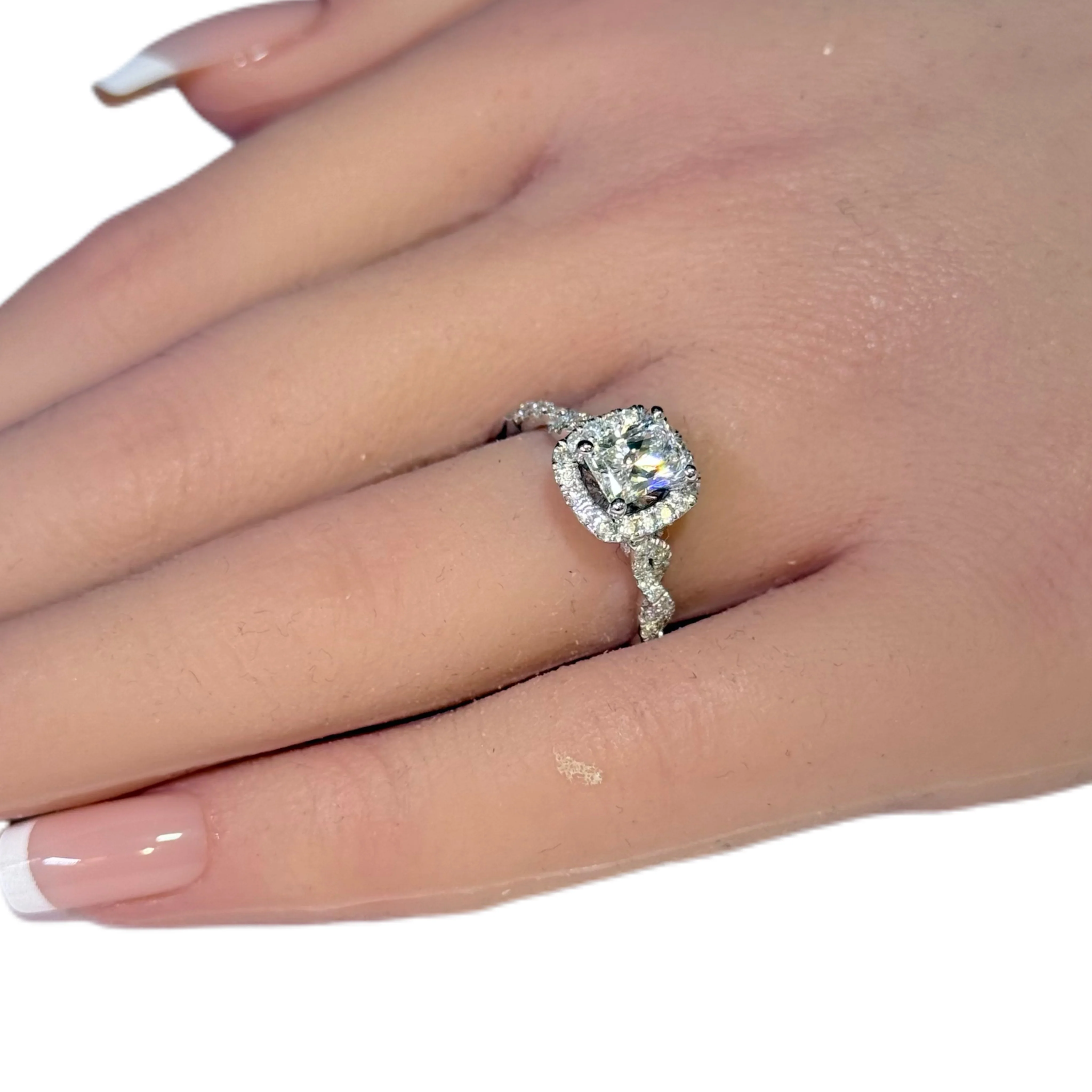 <span style="color:purple">SPECIAL!</span> 1.42ct G SI 14K White Gold Radiant Cut Diamond Twisted Band Engagement Ring Size 6.5 - Image 2