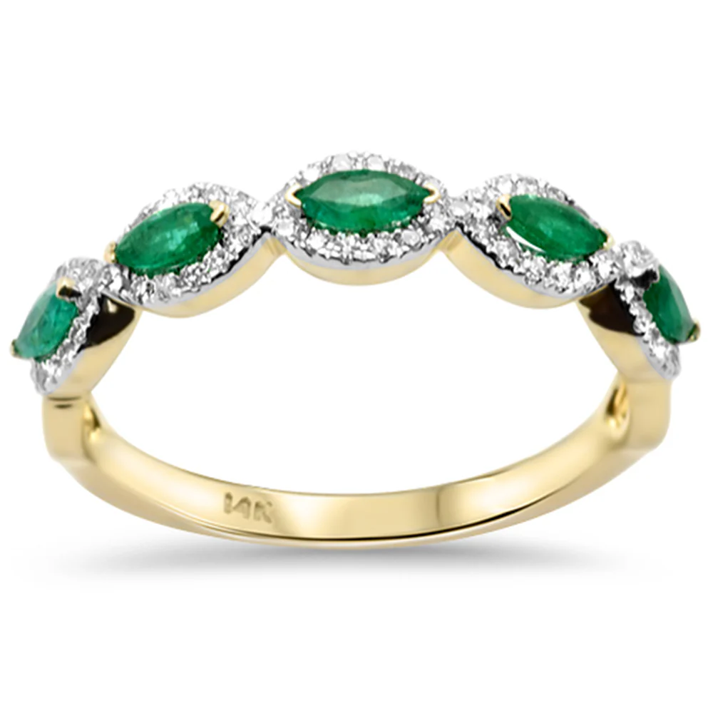 <span style="color:purple">SPECIAL!</span> .51ct G SI 14K Yellow Gold Diamond & Emerald Gemstone Band Ring Size 6.5