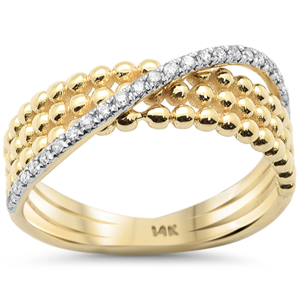 <span style="color:purple">SPECIAL!</span>.14ct G SI 14K Yellow Gold Diamond Beaded Wrap Around Band Ring Size 6.5