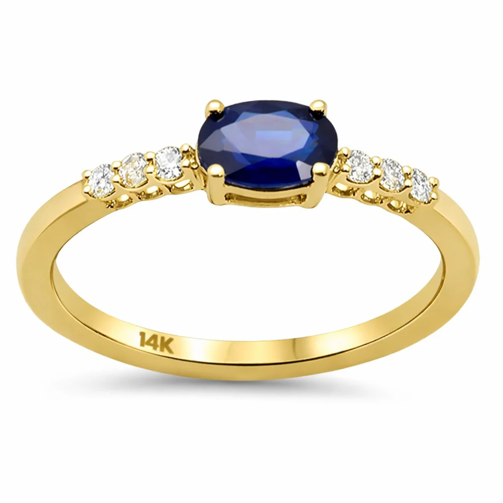 <span style="color:purple">SPECIAL!</span> .76ct G SI 14K Yellow Gold Diamond & Oval Blue Sapphire Gemstone Ring Size 6.5