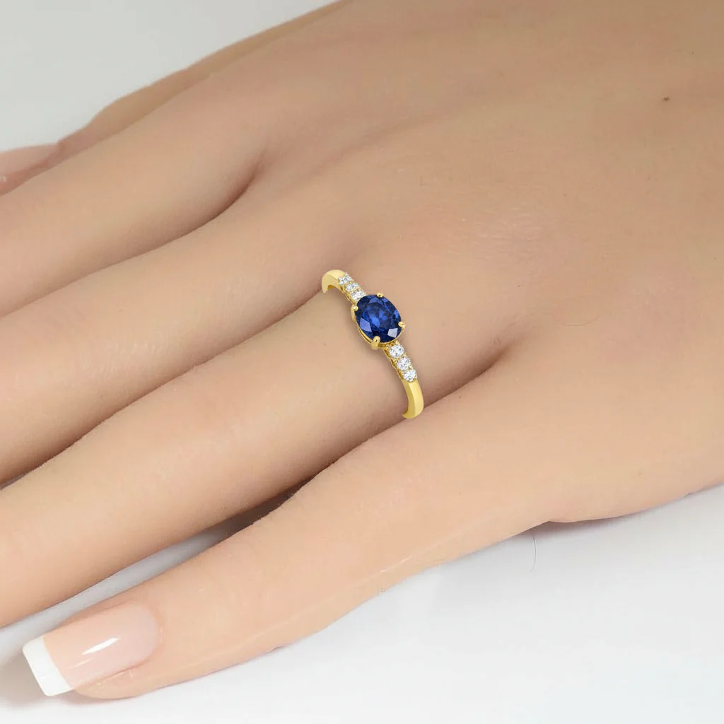 <span style="color:purple">SPECIAL!</span> .76ct G SI 14K Yellow Gold Diamond & Oval Blue Sapphire Gemstone Ring Size 6.5 - Image 2