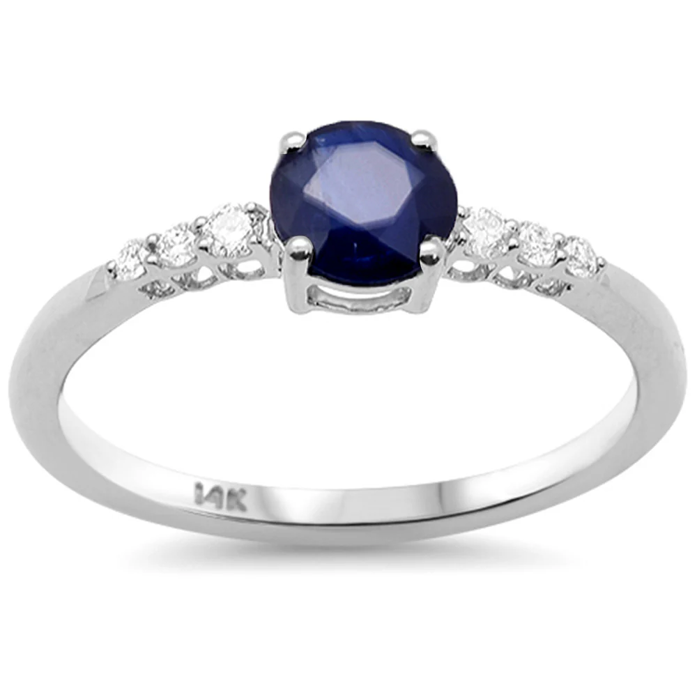 <span style="color:purple">SPECIAL!</span> .74ct G SI 14K White Gold Diamond & Round Blue Sapphire Gemstone Ring Size 6.5