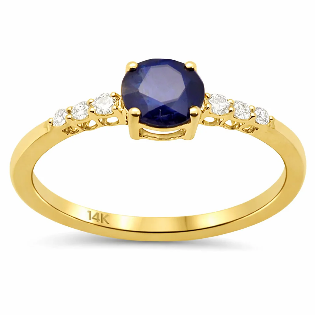 <span style="color:purple">SPECIAL!</span> .72ct G SI 14K Yellow Gold Diamond & Round Blue Sapphire Gemstone Ring Size 6.5