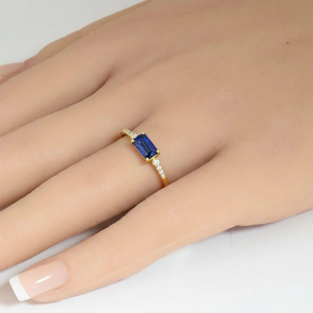 <span style="color:purple">SPECIAL!</span> .65ct G SI 14K Yellow Gold Diamond & Blue Sapphire Gemstone Ring Size 6.5 - Image 2