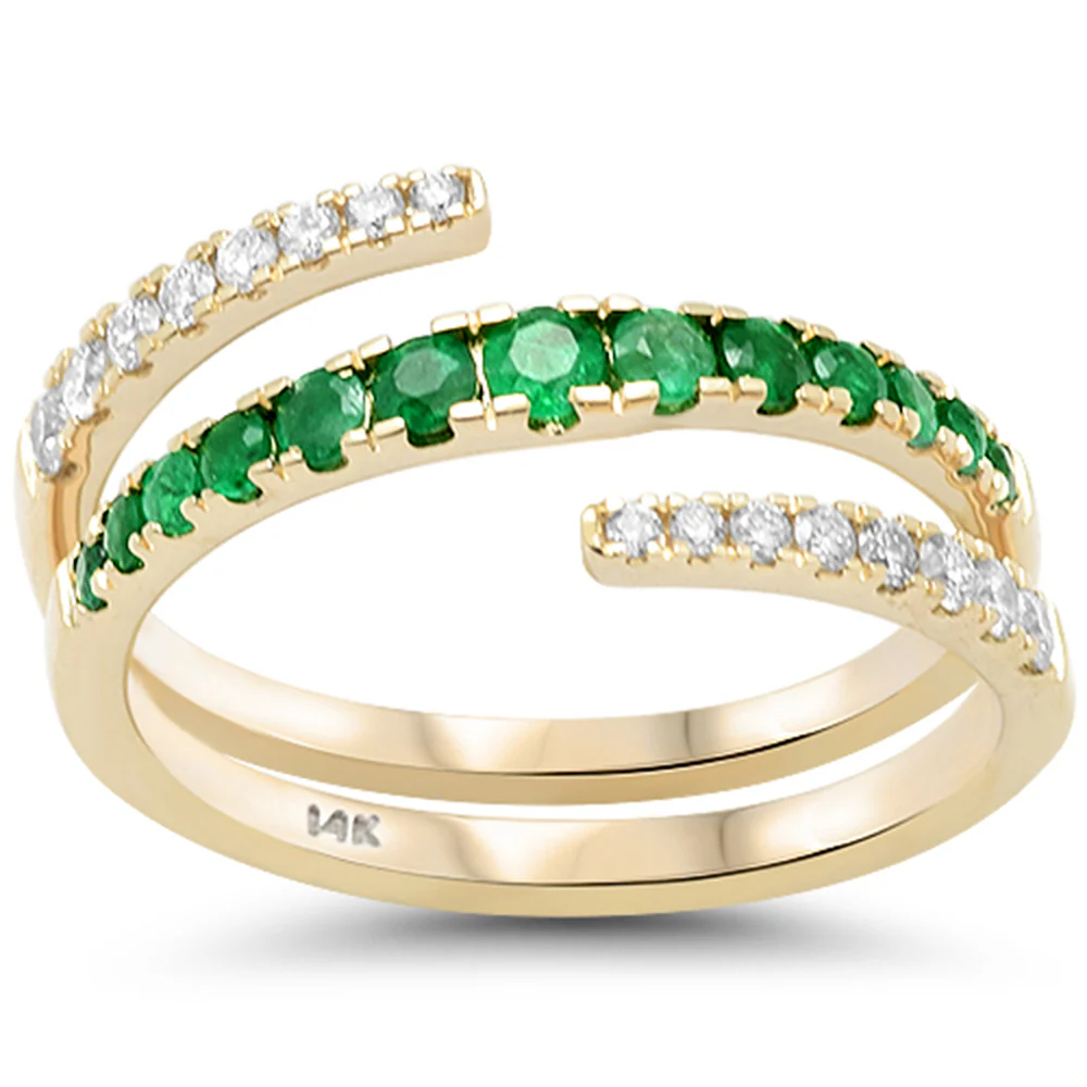 <span style="color:purple">SPECIAL!</span>.60ct G SI 14K Yellow Gold Diamond & Emerald Gemstone Wrap Around Ring Size 6.5