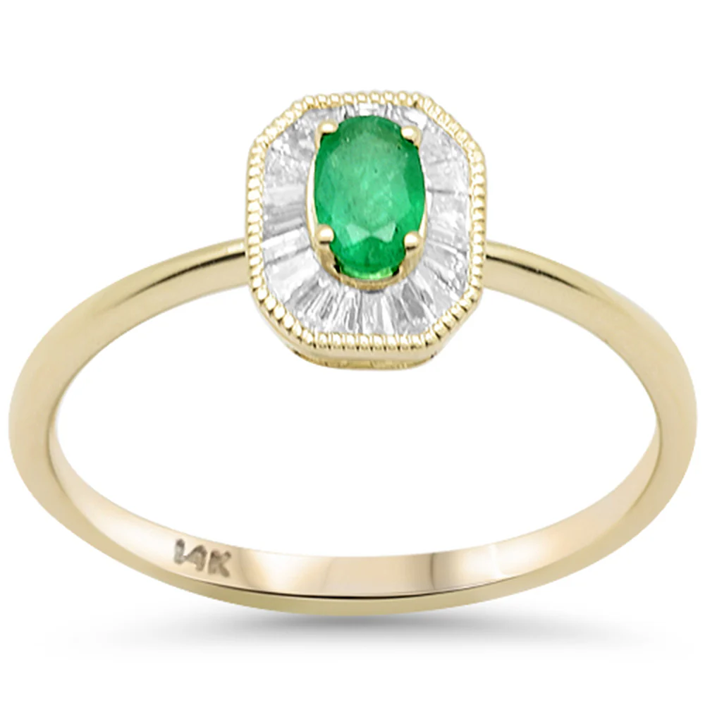 <span style="color:purple">SPECIAL!</span>.45ct G SI 14K Yellow Gold Baguette Diamond & Emerald Gemstone Ring Size 6.5