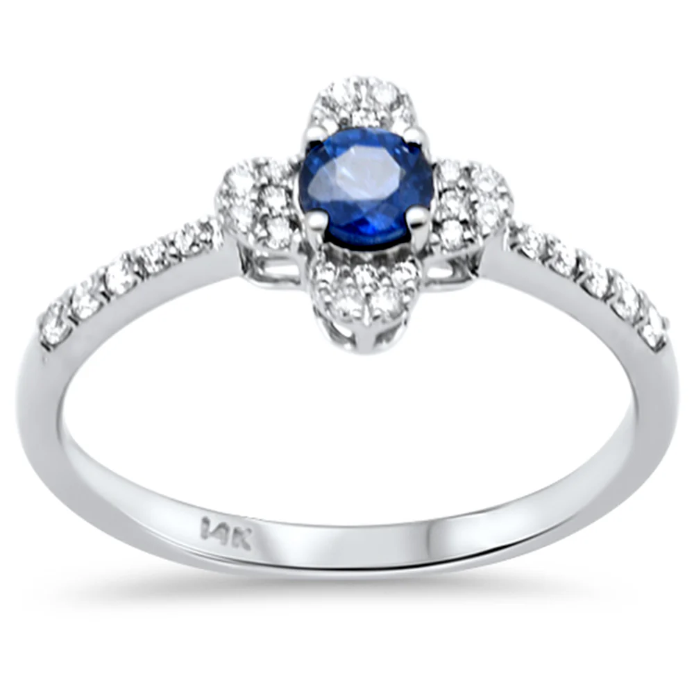 <span style="color:purple">SPECIAL!</span> .53ct G SI 14K White Gold Diamond & Blue Sapphire Gemstone Clover Design Ring Size 6.5