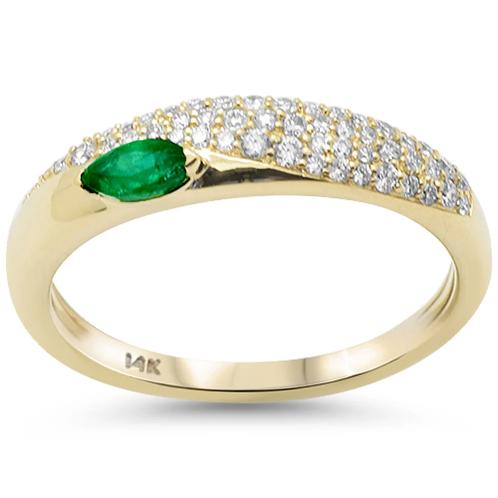 <span style="color:purple">SPECIAL!</span>.53ct G SI 14K Yellow Gold Diamond & Emerald Gemstone Pave Set Ring Band Size 6.5
