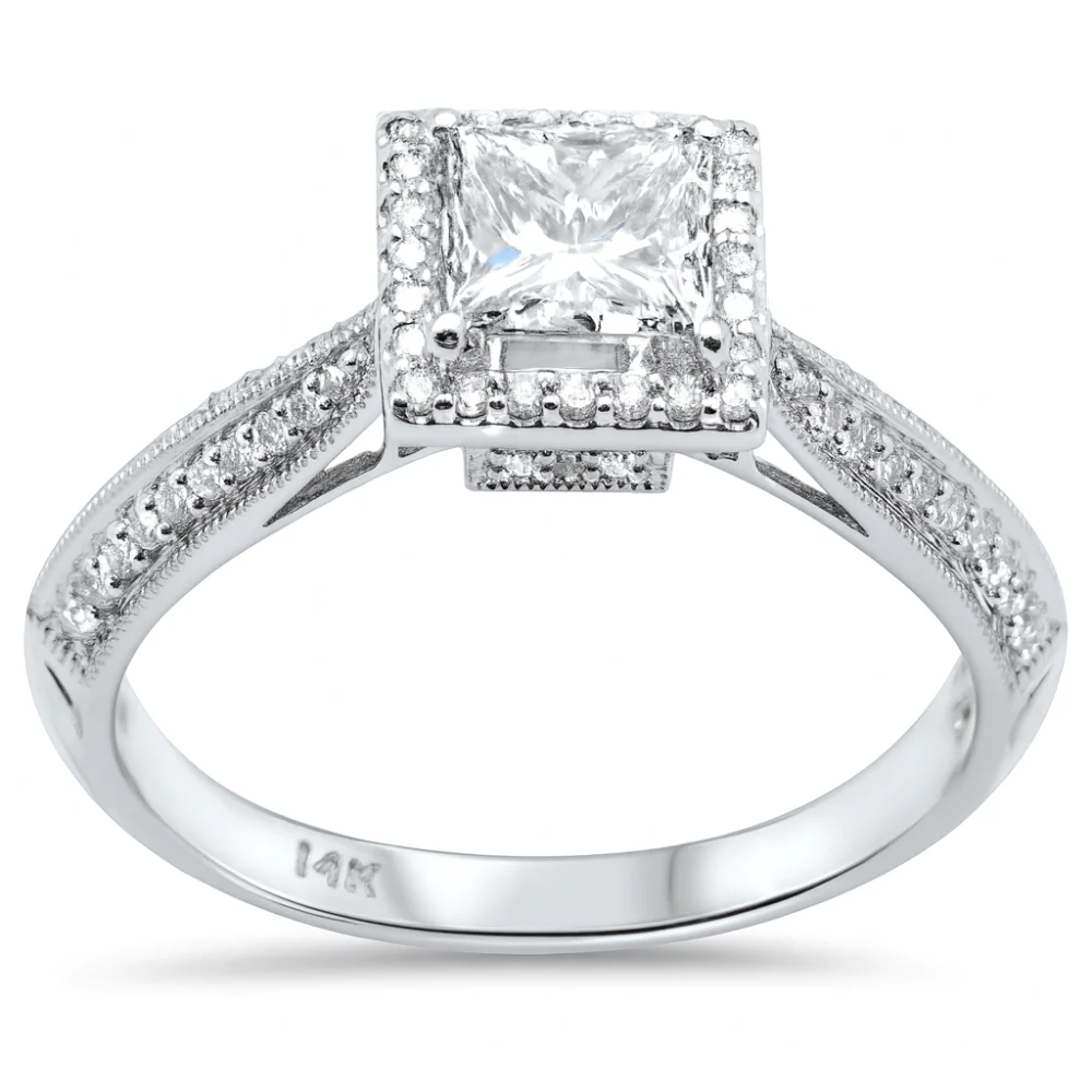 <span style="color:purple">SPECIAL!</span>.95ct G SI 14K White Gold Diamond Princess Cut Engagement Ring Size 6.5