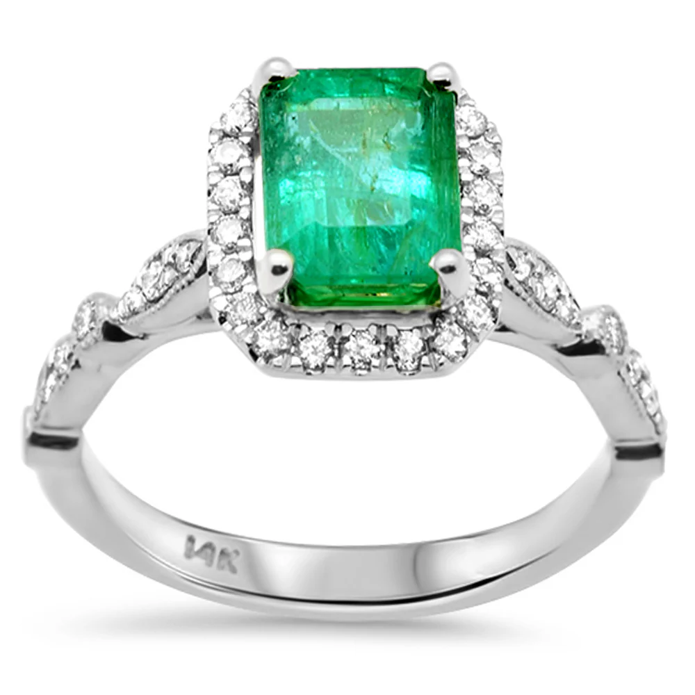 <span style="color:purple">SPECIAL!</span>2.06ct G SI 14K White Gold Diamond & Emerald Gemstone Engagement Ring Size 6.5