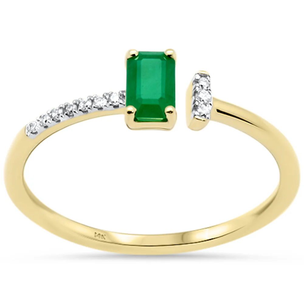 <span style="color:purple">SPECIAL!</span> .39ct G SI 14K Yellow Gold Diamond & Emerald Gemstone Open Ring Size 6.5
