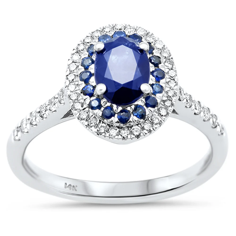 <span style="color:purple">SPECIAL!</span>1.31ct G SI 14K White Gold Diamond & Blue Sapphire Gemstone Halo Ring Size 6.5