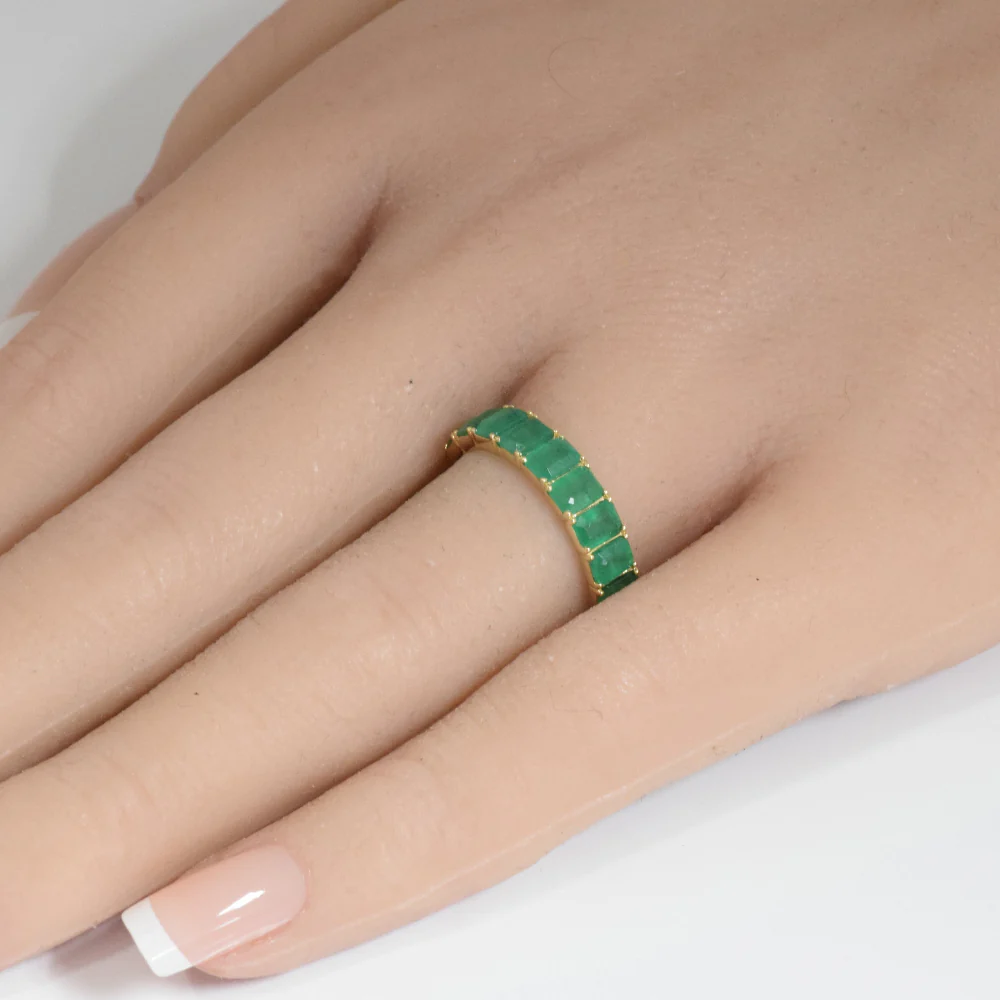 <span style="color:purple">SPECIAL!</span>1.91ct G SI 14K Yellow Gold Emerald Gemstone Half Eternity Band Ring Size 6.5 - Image 2