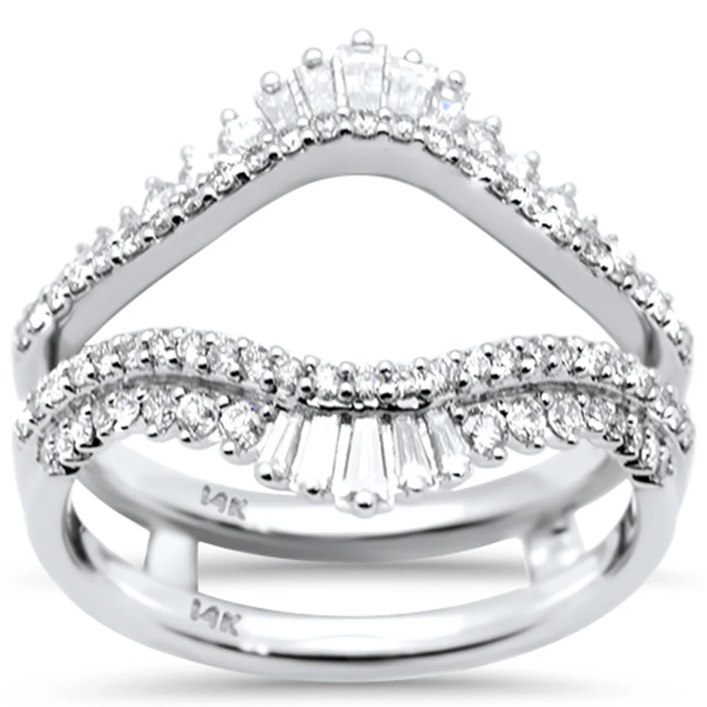 <span style="color:purple">SPECIAL!</span>.63ct G SI 14K White Gold Round & Baguette Diamond Open Ring Guard Size 6.5