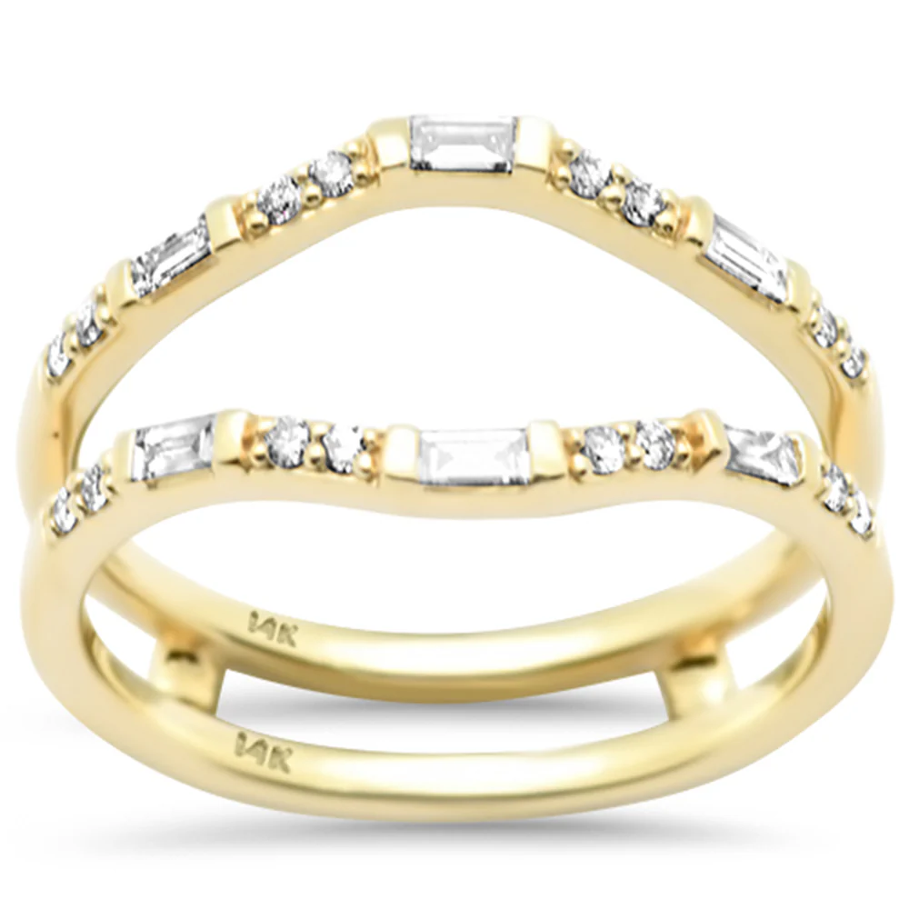 <span style="color:purple">SPECIAL!</span>.26ct G SI 14K Yellow Gold Round & Baguette Open Ring Guard Band Size 6.5